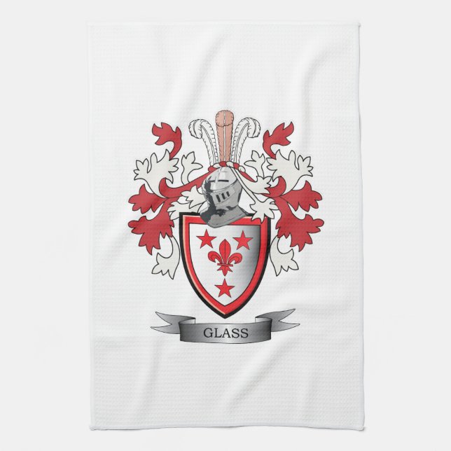Glass Family Crest Coat of Arms Kitchen Towel (Vertical)