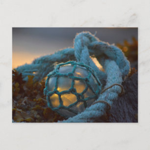 Glass fishing float, Sunset, Alaska Postcard