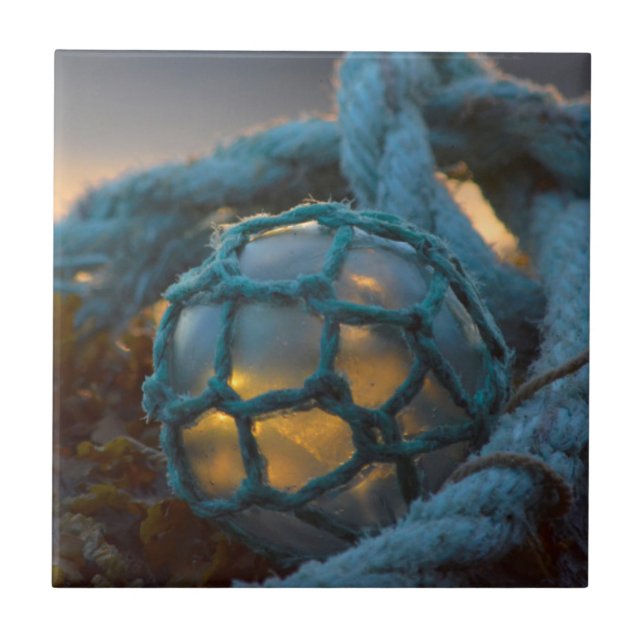 Glass fishing float, Sunset, Alaska Tile (Front)