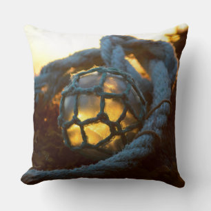 Glass float glows at sunset, Alaska Throw Pillow