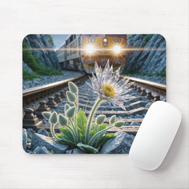 Glass Flower Growing In Railroad Tracks Mouse Pad (With Mouse)