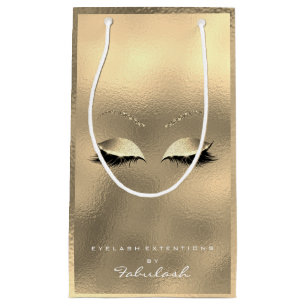 Glass Gold Glitter Makeup Lashes Beauty White Small Gift Bag