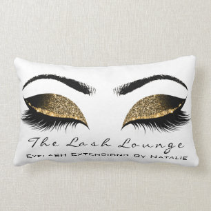Glass Gold Glitter Name Makeup Lashes Browns White Lumbar Pillow