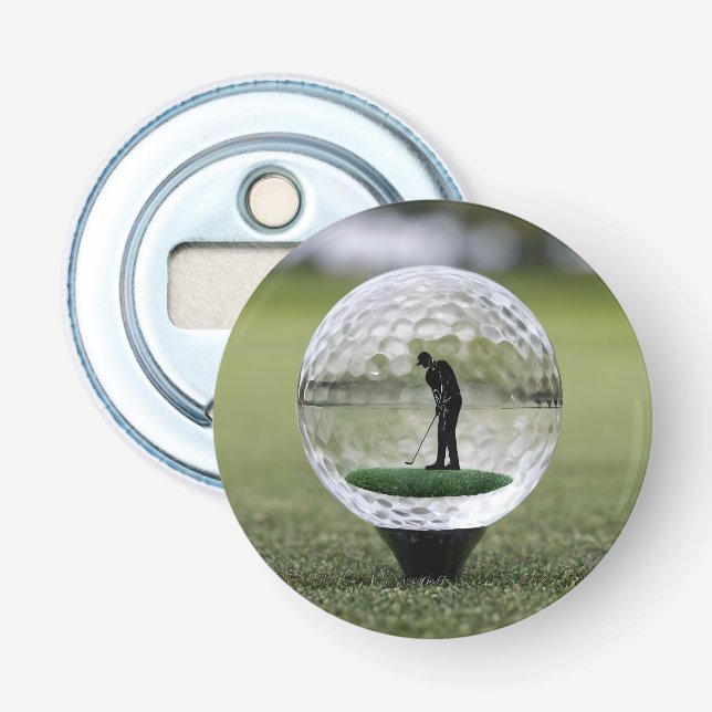 Glass Golf Ball With Golf Player Inside, Bottle Opener (Front)