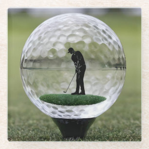 Glass Golf Ball With Golf Player Inside, Coaster