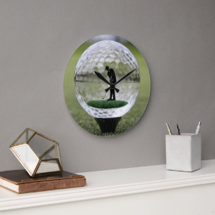 Glass Golf Ball With Golf Player Inside, Large Clock