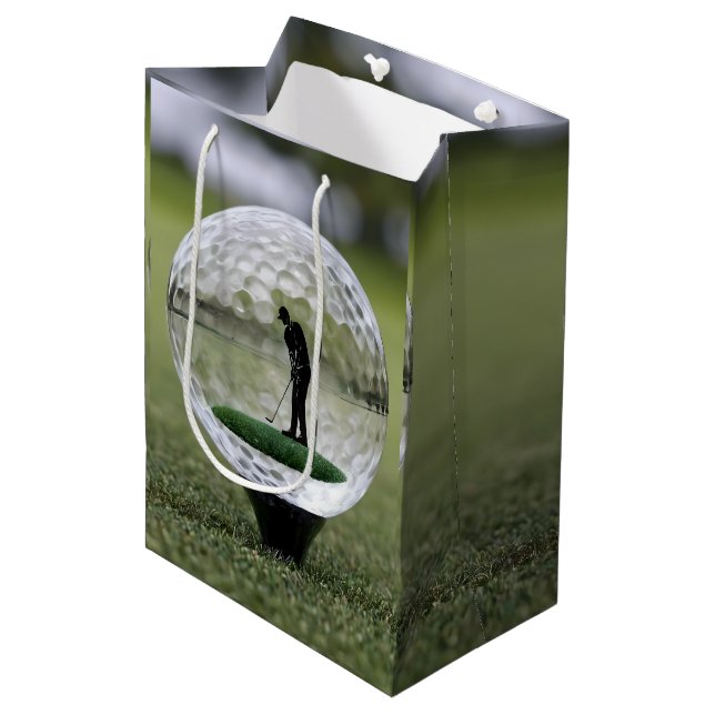 Glass Golf Ball With Golf Player Inside, Medium Gift Bag (Front Angled)