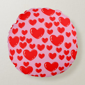 glass hearts round pillow