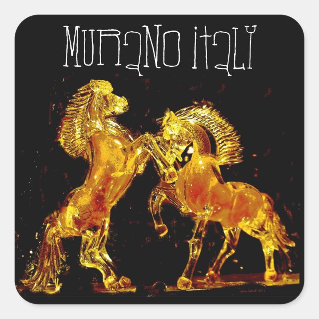 Glass Horses of Murano Italy Square Sticker (Front)
