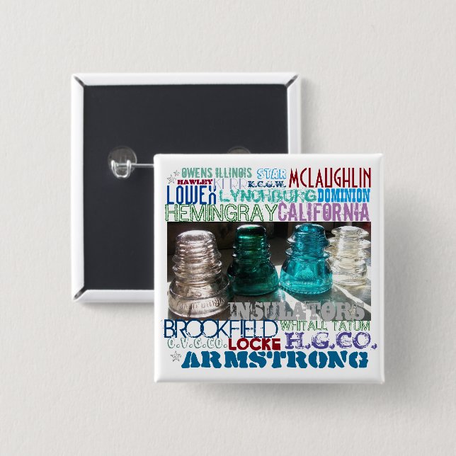 GLASS INSULATORS HISTORY of the RAILROAD Telegraph 2 Inch Square Button (Front & Back)