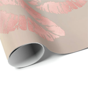 Glass Kiss Lips Makeup Blush Pink Rose Gold Metal Wrapping Paper
