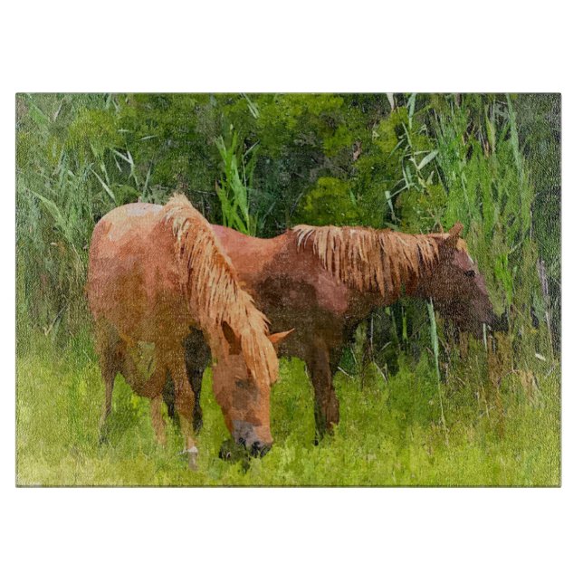 Glass Kitchen Cutting Board - Assateague Ponies (Front)