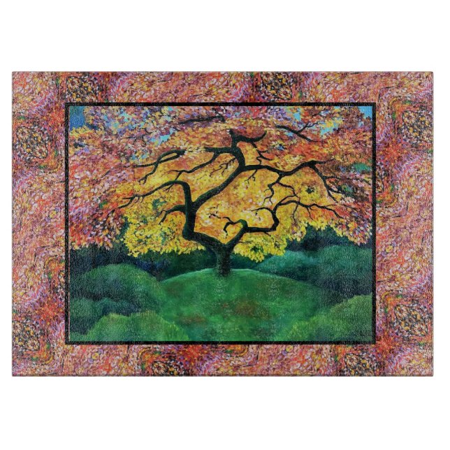 Glass Kitchen Cutting Board Japanese Maple Tree (Front)