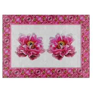 Glass Kitchen Cutting Board PInk Peony