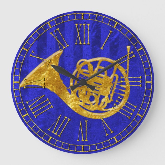Glass Look Gold French Horn Large Clock (Front)