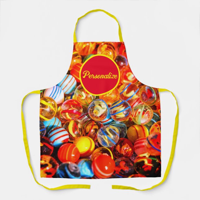 Glass marbles colourful vintage nostalgic apron (Front)