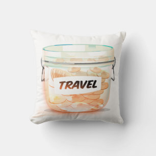 Glass Money Travel Jar Throw Pillow