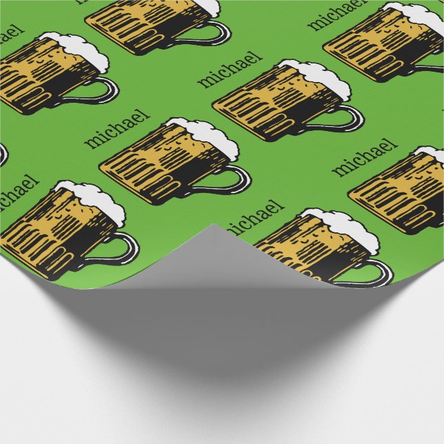 Glass of Beer custom name & colour wrapping paper (Corner)