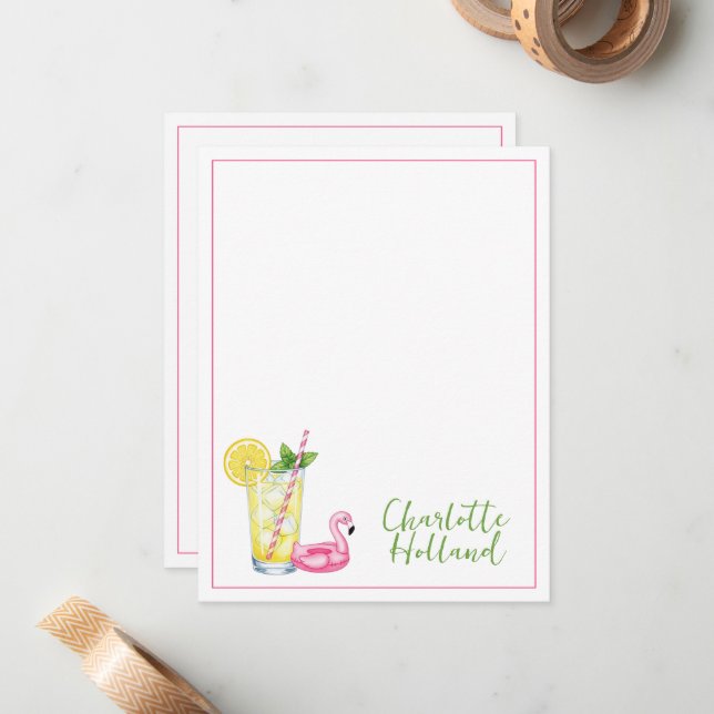Glass of Lemonade With Flamingo Card (Front/Back In Situ)