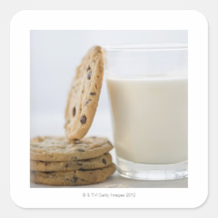 Glass of milk and cookies, close-up square sticker