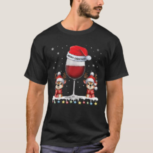 Glass Of Red Wine Funny Reindeer Christmas Men Chr T-Shirt