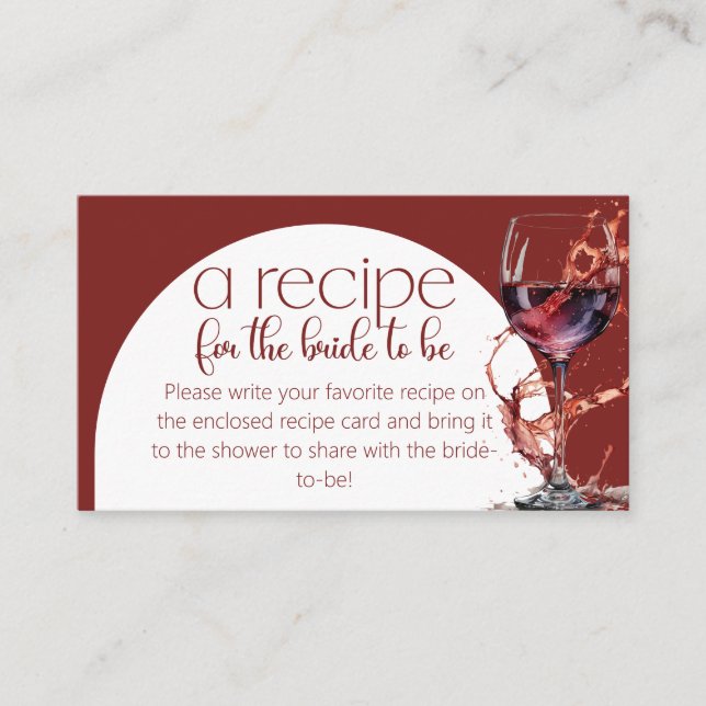 Glass of red wine Recipe for the bride Enclosure Card (Front)