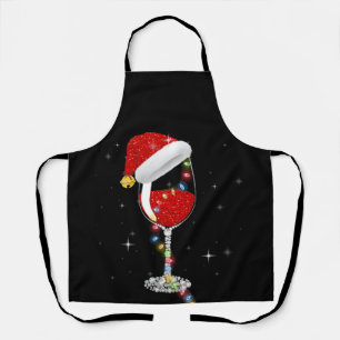 Glass of Red Wine Santa Hat Christmas Wine Pajamas Apron