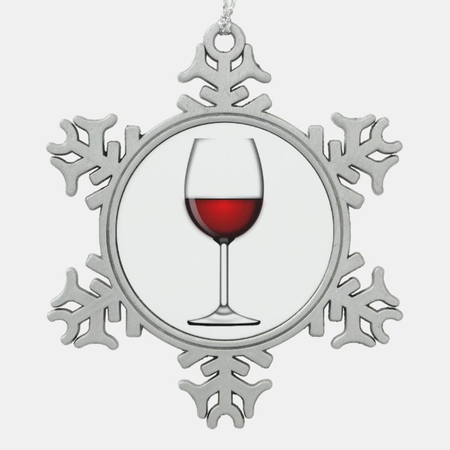 GLASS OF RED WINE SNOWFLAKE PEWTER CHRISTMAS ORNAMENT (Front)