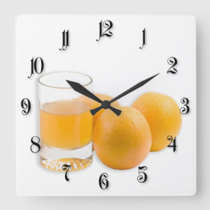 Glass of the juice and the three oranges square wall clock