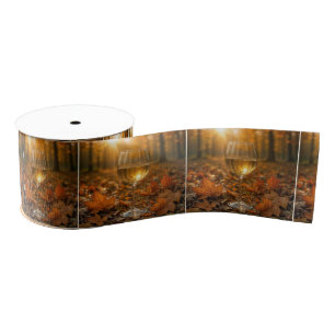 Glass of White Wine In Autumn Leaves Grosgrain Ribbon