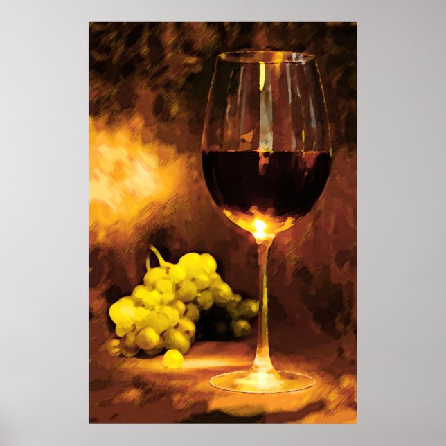Glass of Wine & Green Grapes in Candlelight Poster (Front)