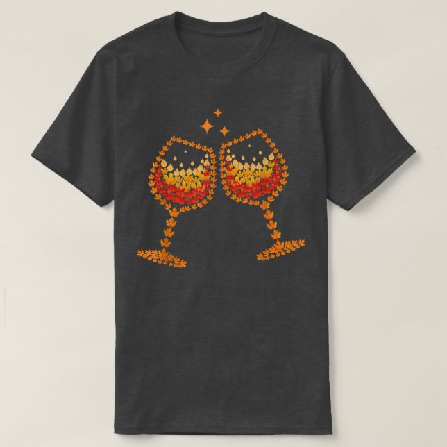 Glass Of Wine Maple Leaf Autumn Fall Funny Drink W T-Shirt (Design Front)
