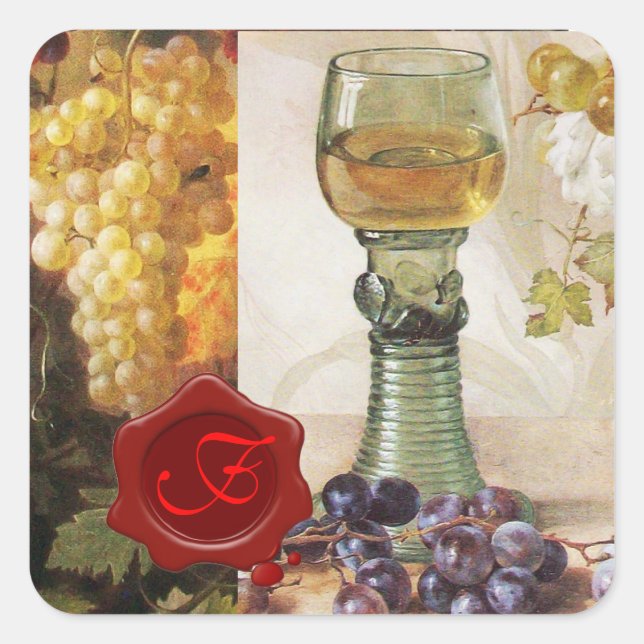 GLASS OF WINE ,OLD GRAPE VINEYARD PARTY MONOGRAM SQUARE STICKER (Front)