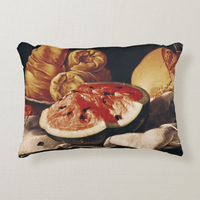Glass of Wine, Watermelon and Bread Decorative Pillow (Front)