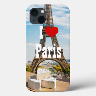 Glass of wine with brie cheese on Eiffel tower iPhone 13 Case