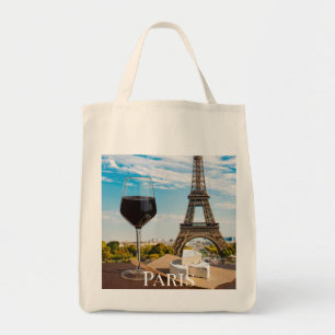 Glass of wine with brie cheese on Eiffel tower Tote Bag
