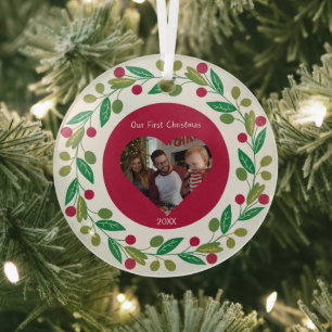 Glass Ornament - Our First Christmas -Photo/Date