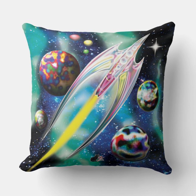 Glass Rocket Throw Pillow (Front)