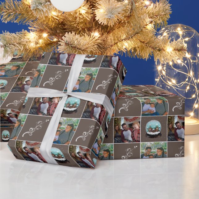 Glass Snowball Village Brown Christmas 2 Photo  Wrapping Paper (Holidays)