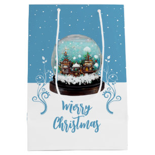 Glass Snowball Winter Village Blue Merry Christmas Medium Gift Bag