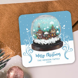 Glass Snowball Winter Village Foliage Christmas Square Sticker