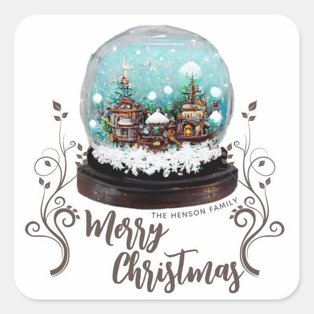 Glass Snowball Winter Village Foliage Christmas   Square Sticker (Front)