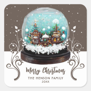 Glass Snowball Winter Village Foliage Christmas Square Sticker