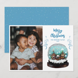 Glass Snowball Winter Village Photo Christmas  Holiday Card