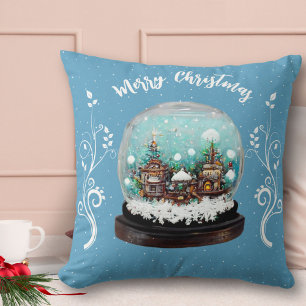 Glass Snowball Winter Village Snowflakes Blue Throw Pillow