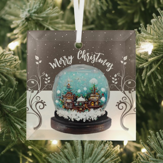 Glass Snowball Winter Village Snowflakes Brown Glass Ornament (Insitu)