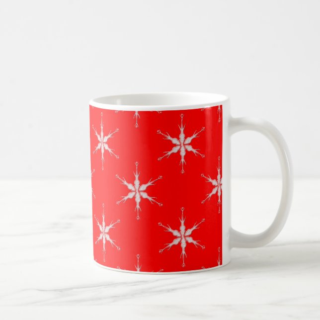 Glass Snowflakes On Red Background Coffee Mug (Right)