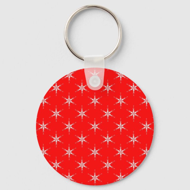 Glass Snowflakes On Red Background Keychain (Front)