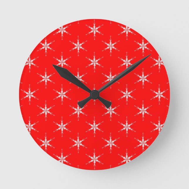 Glass Snowflakes On Red Background Round Clock (Front)
