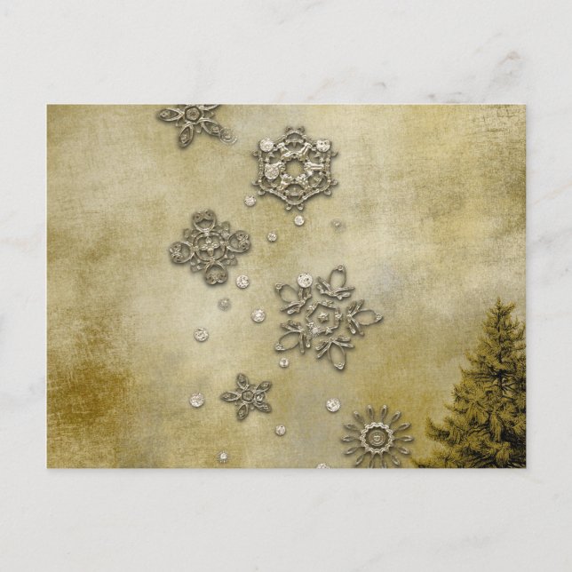 Glass Snowflakes on Tree Background Postcard (Front)